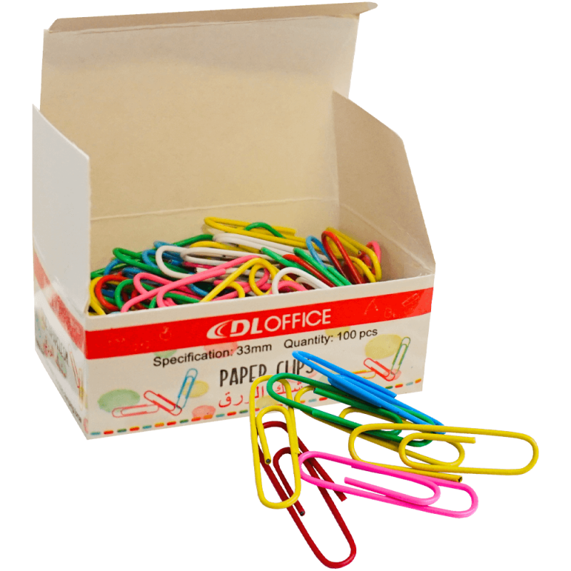 Agrafe de birou, colorate in PVC, 33 mm, DL Office, 100 buc
